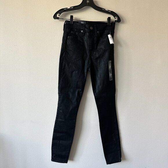 GAP Black Coated High Rise True Skinny Jeans with Washwell - Size 24-00R - Picture 9 of 16